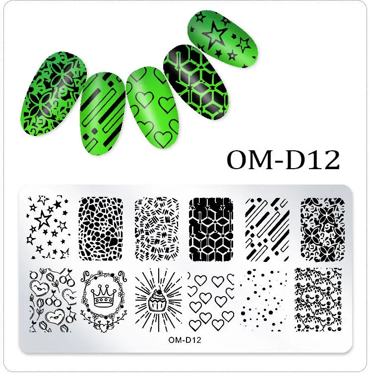 OMD12 1 шт. цветок Прямоугольник штамповка для ногтей шаблон цветок животное Геометрическая Любовь День святого Валентина дизайн ногтей штамповка пластины Полировальный Инструмент - Цвет: OMD12