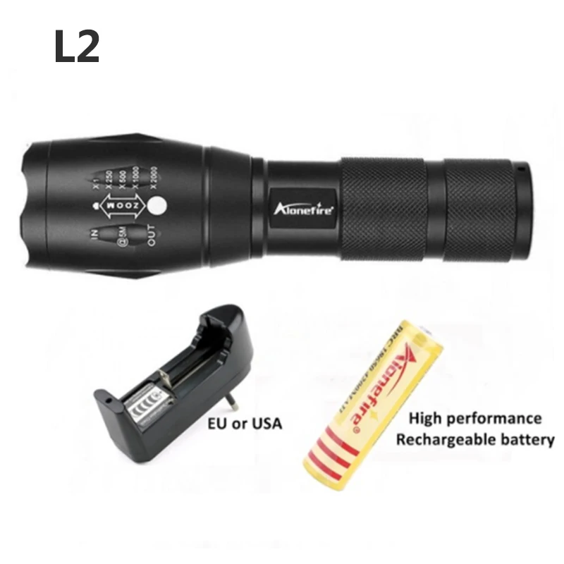 L2 with battery Plug Anpro XML T6 светодиодный флэш-светильник фонарь светильник мощный бликовый тактический флэш-светильник перезаряжаемый водонепроницаемый для наружного кемпинга - Испускаемый цвет: L2 with battery Plug