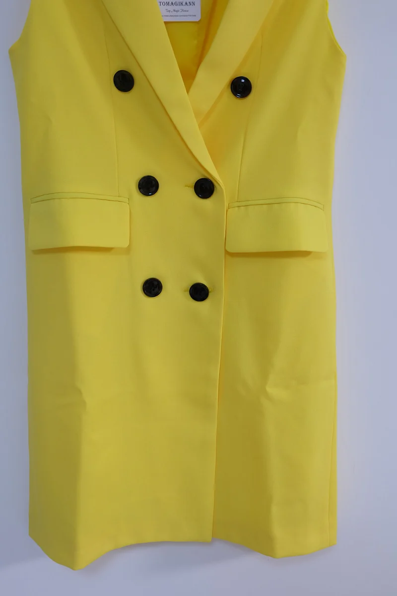 Однотонный длинный костюм жилет для женщин двубортный жакет с отложным