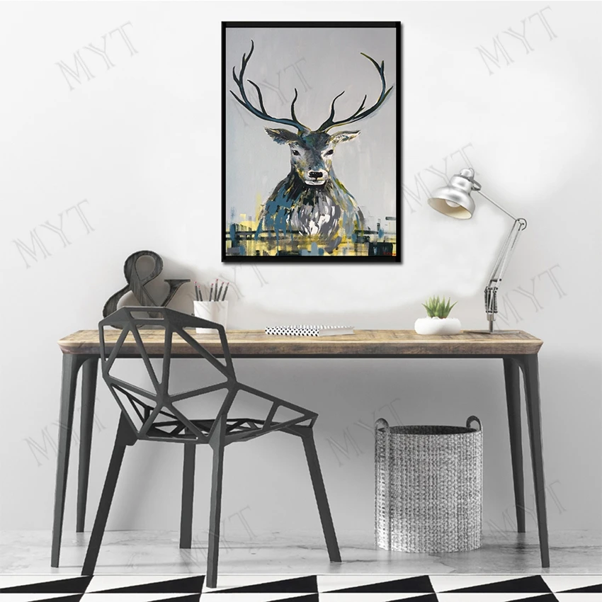 

Hand-painted High Quality Abstract animal lucky deer Oil Painting on Canvas 1p Handmade Oil Painting for living room no framed