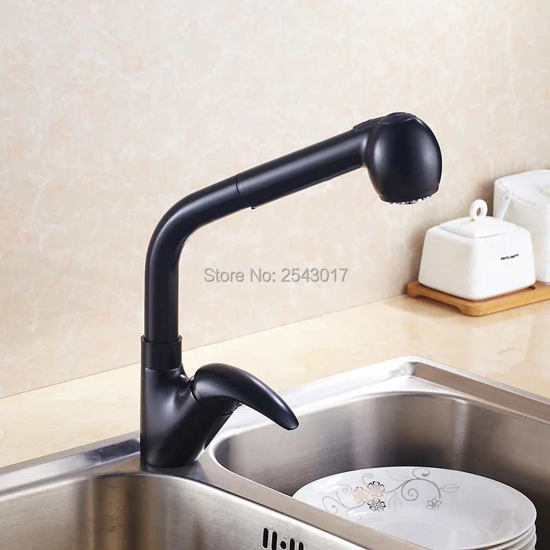 Кухонный Смеситель ZR370 выдвижной кран на раковину черный цвет одна ручка для