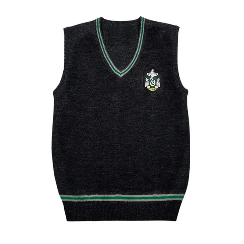 Свитер Gryffindor Slytherin Ravenclaw Hufflepuff, жилет для косплея, шерстяной зимний значок аниме, жилет, топ для взрослых женщин и мужчин - Цвет: Slytherin With Logo