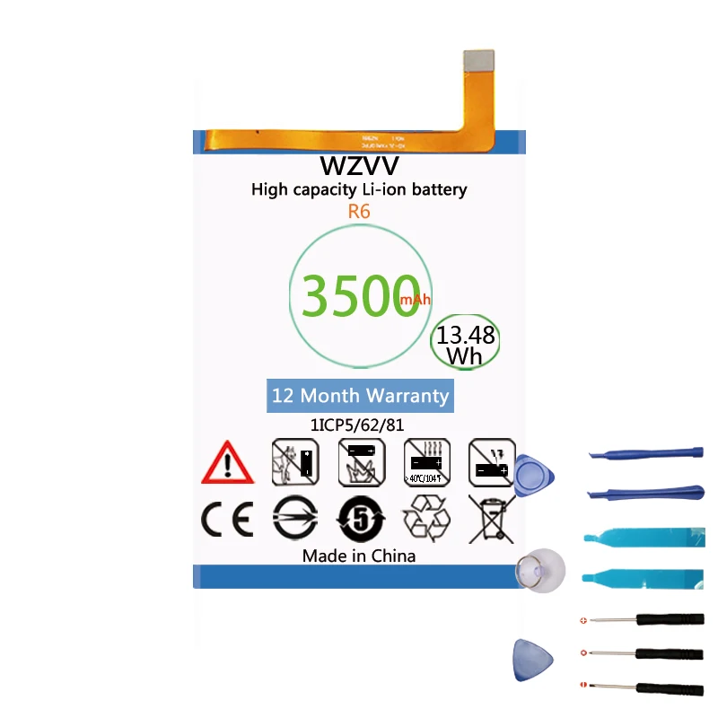 Wzvv 3500mAh Сменный литий-ионный аккумулятор дл Blackview R6 аккумуляторов для мобильных