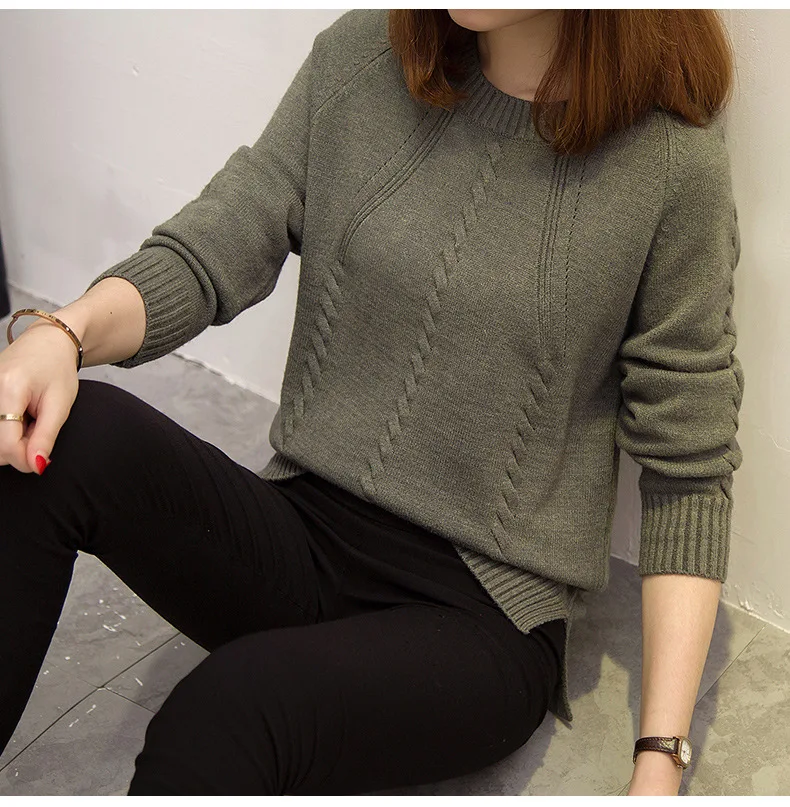 Женский пуловер с круглым вырезом HNK вязаный зима 2019 | Женская одежда