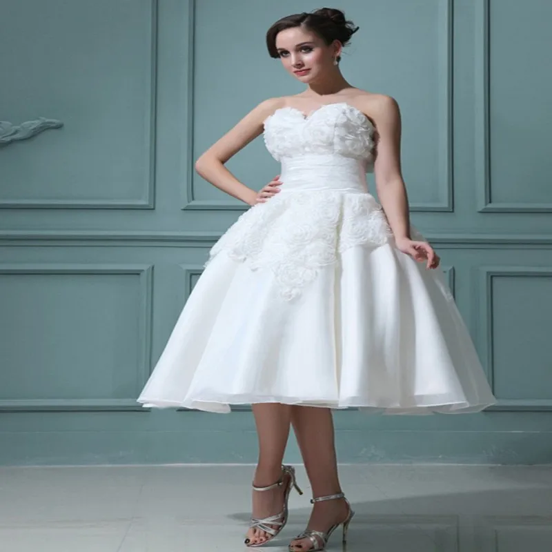 Горячий Продавать Свадебное Платье Короткое Винтаж Милая Цветами Ручной Работы