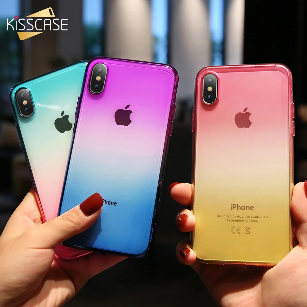 KISSCASE Graient Phone Case For iPhone XR XS Max 5s 5 SE Soft Silicone Cover 6 6s 7 8 X Plus |