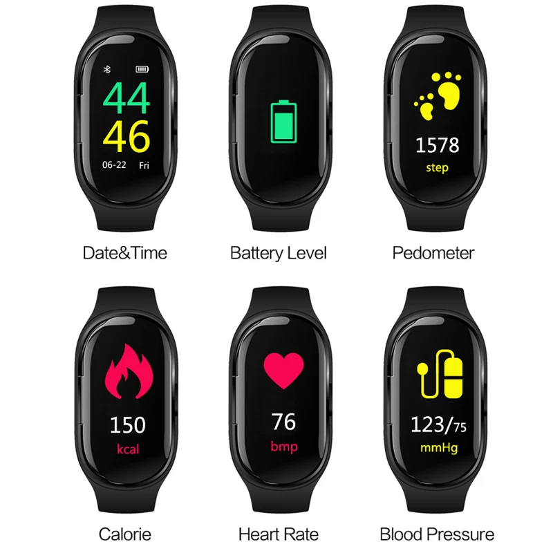 M1 новейший AI Смарт часы с Bluetooth наушниками монитор сердечного ритма браслет