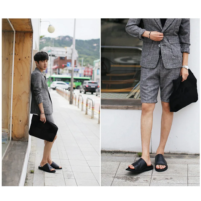 Новинка мужские повседневные сандалии из натуральной кожи черного цвета