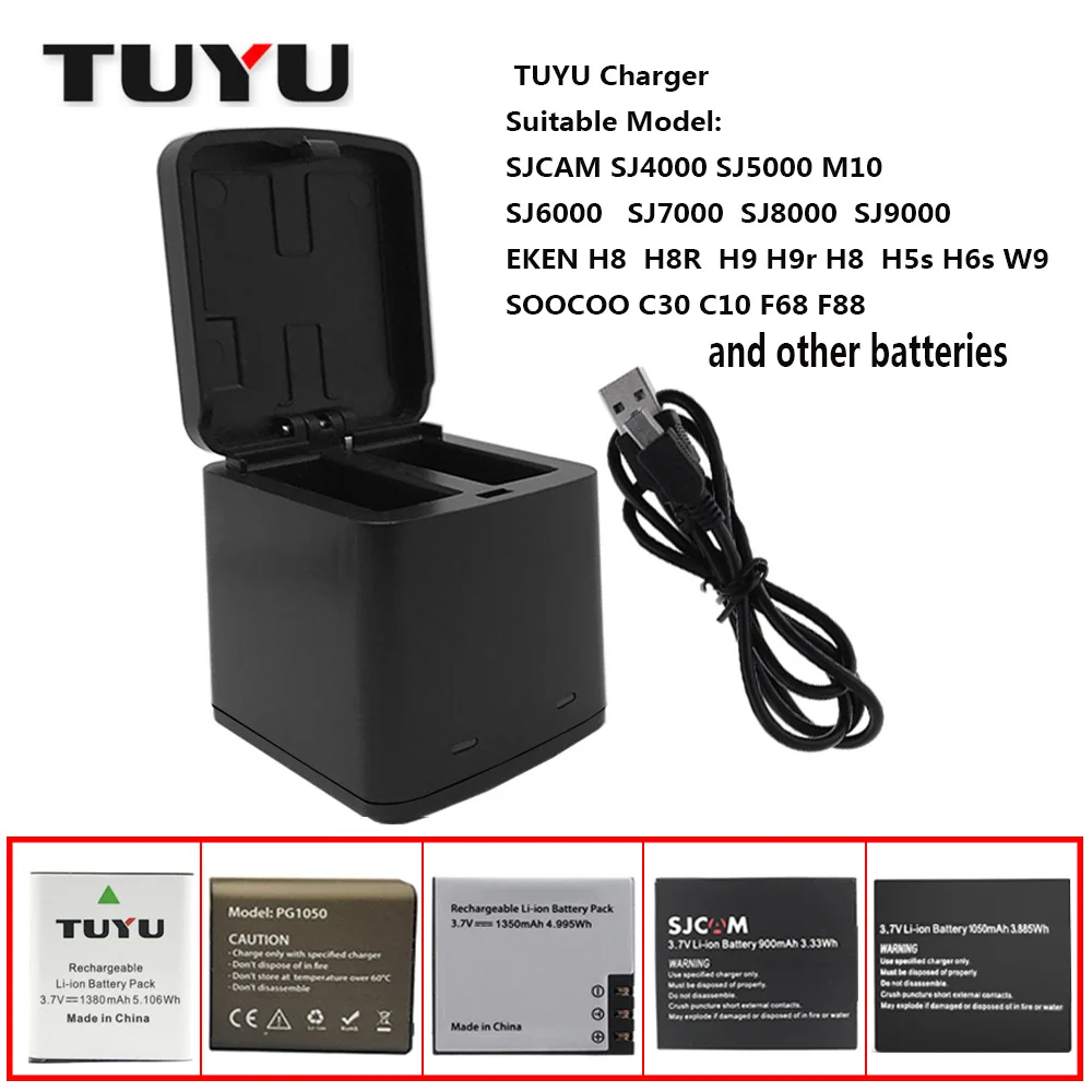 Аксессуары для горной собаки TUYU двойное зарядное устройство SJCAM sj4000 EKENH9 H8r