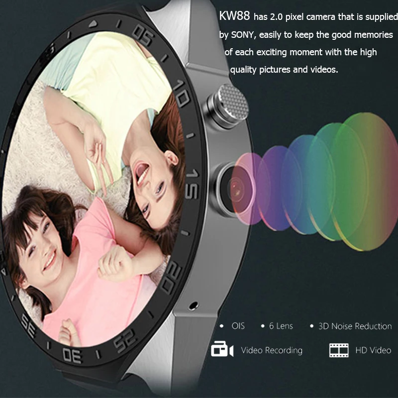 KW88 Android 5 1 39 ''экран 3g Smartwatch телефон MTK6580 четырехъядерный 512 Мб 4 ГБ gps Шагомер