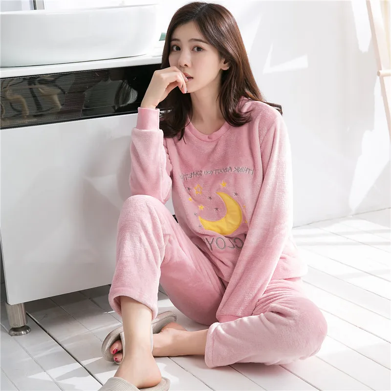 Милые плотные теплые фланелевые пижамные комплекты с рисунком для девочек