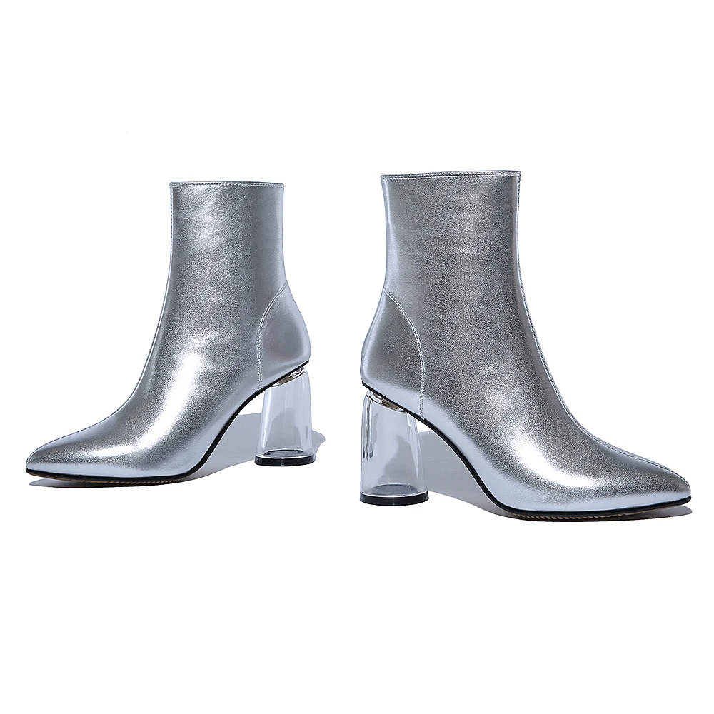 Женские ботильоны из коровьей кожи с острым носком и круглым каблуком размеры 4 8