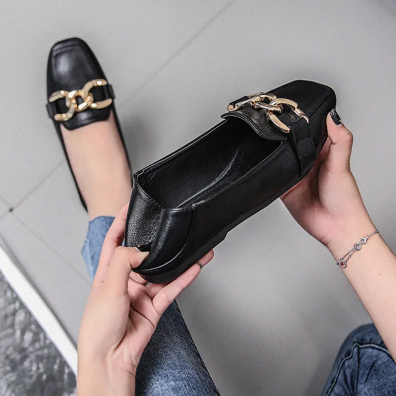 Туфли женские на плоской подошве Классические брендовые лоферы с квадратным