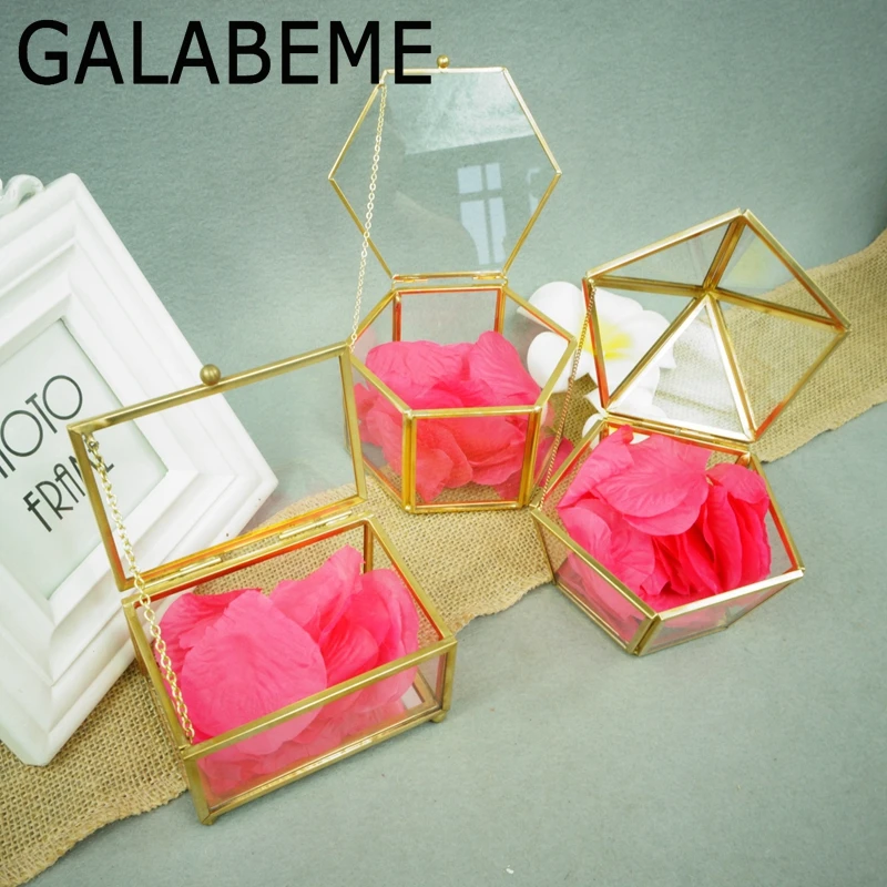 Galabeme геометрический кольцо окно custom Стекло Обручальное box пятнистости коробка