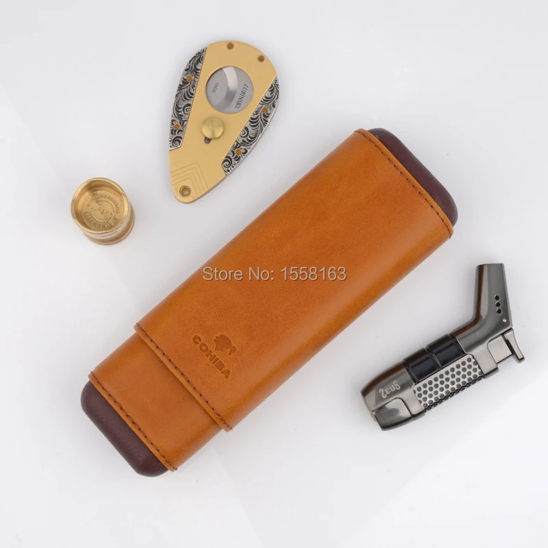 COHIBA дорожный портативный хьюмидор коричневый Crazy Horse Текстура шаблон Кожаный Портсигар подходит для 2 пальцев до 54 колец сигары