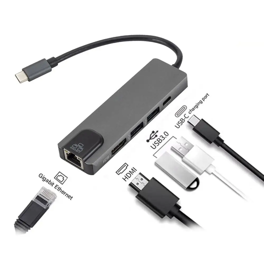 Новый 5 в 1 концентратор USB Type C Hdmi 4K Gigabit Ethernet Rj45 Lan адаптер для Mac book Pro Thunderbolt 3