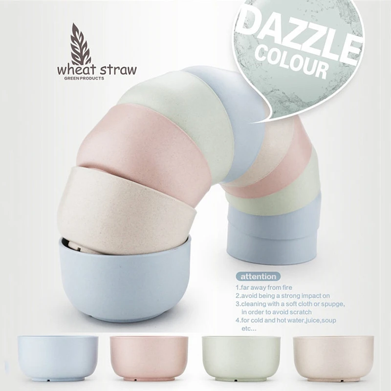 4 шт./компл. 450 мл миска для лапши и салата разноцветная из пшеничного волокна