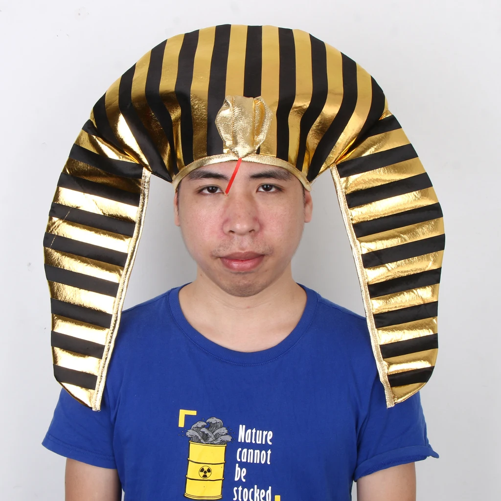 Novelty Men Egypt Egyptian Pharaoh King Hat Gold Black Striped Snake Headpiece Costume Party Props Gift