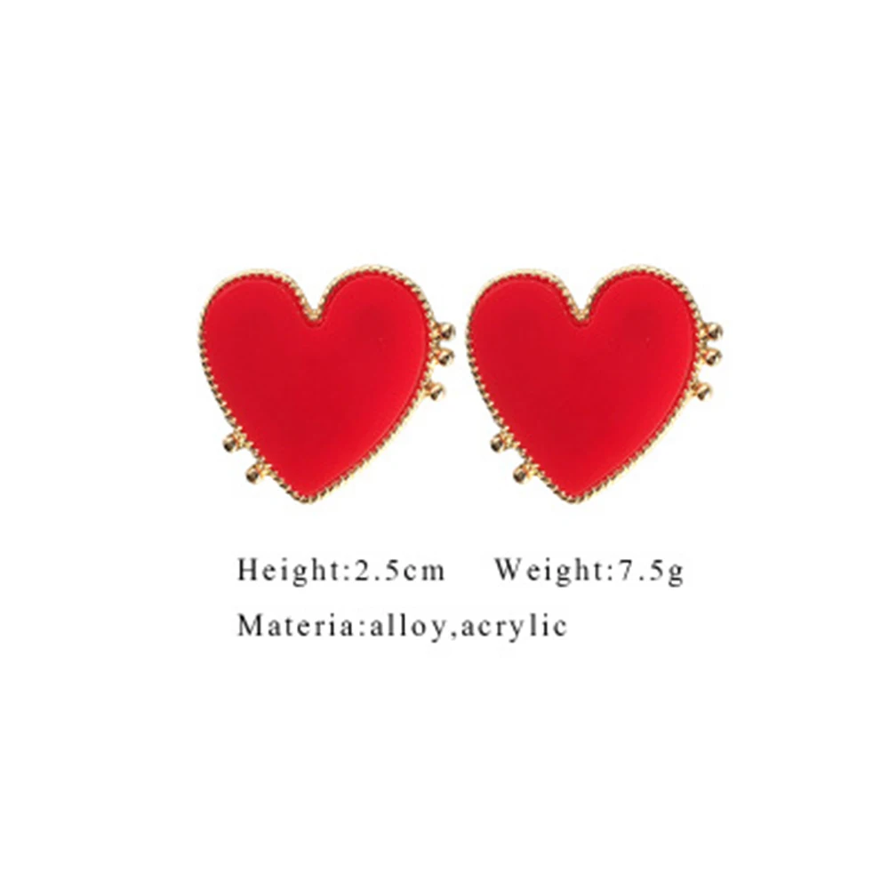 1 Pair New Bohemian Red Heart-shaped Stud Earrings for Women Gold Punk Earring Statement Jewelry Wedding Party Gift Christmas | Украшения и