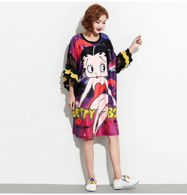 Корейская мода мультфильм для маленьких девочек Футболка с принтом платье