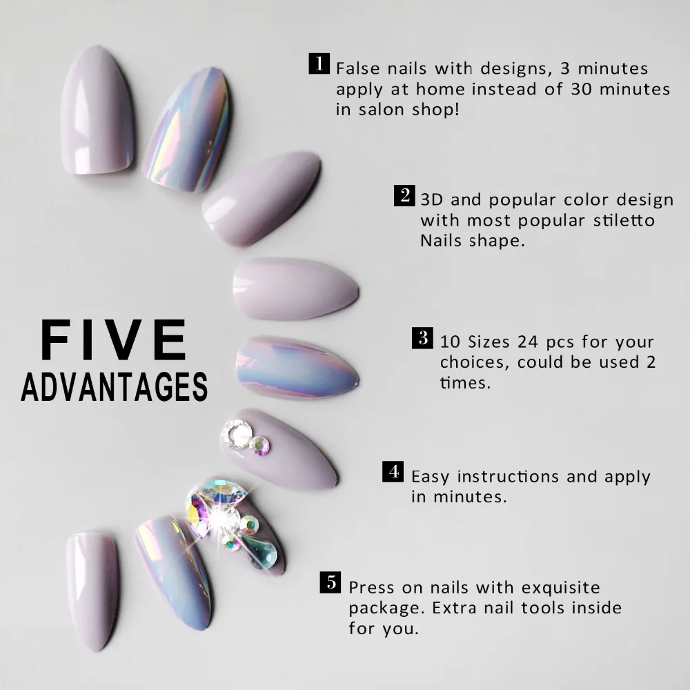 3D кристалл шпилька ложный гвоздь с наклейками для ногтей в коробке 24 шт DIY