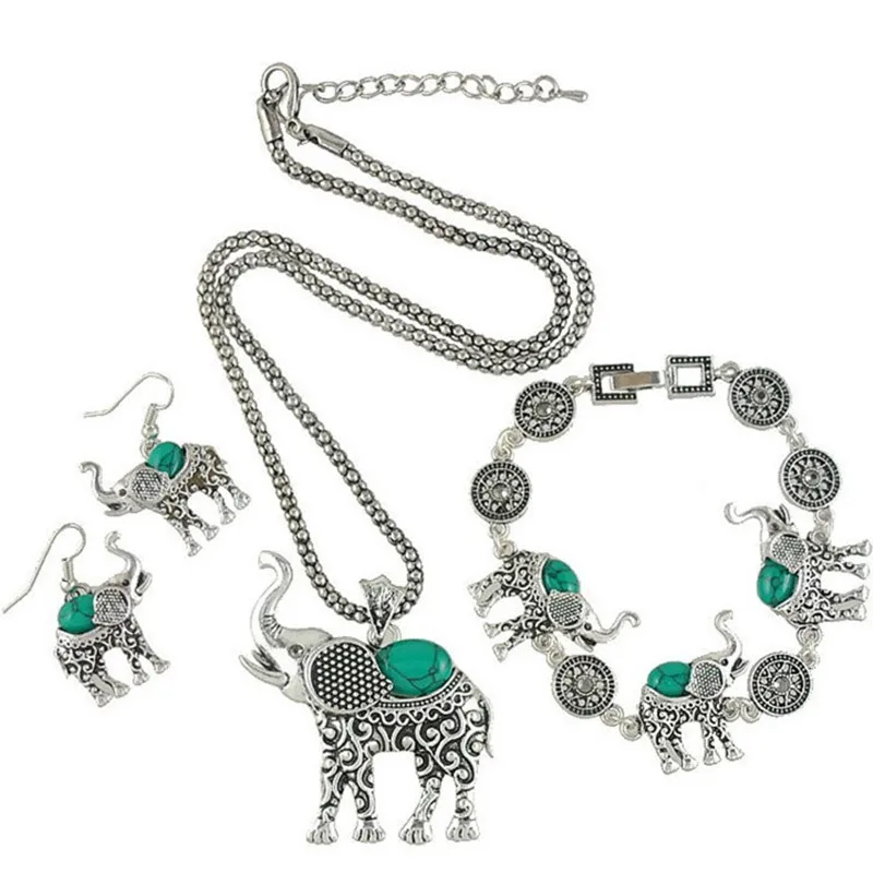 Комплект ювелирных изделий из трех предметов в стиле ретро со стразами и слоном