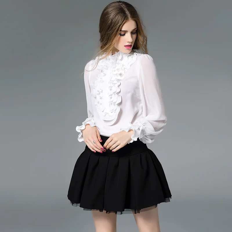 Женская блузка из натурального шелка с оборками на воротнике|silk blouses tops|satin silk