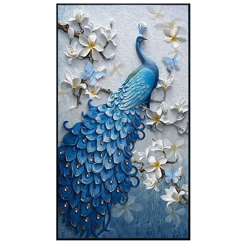 

Simple Blue Peacock Animal Cross Stitch Kits Crafts Needlework 14CT Unprinted For Embroidered Handmade Art Wall Home Decor