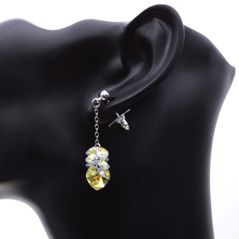 Длинные серьги гвоздики с кисточками и кристаллами Сваровски|fashion stud earrings|stud