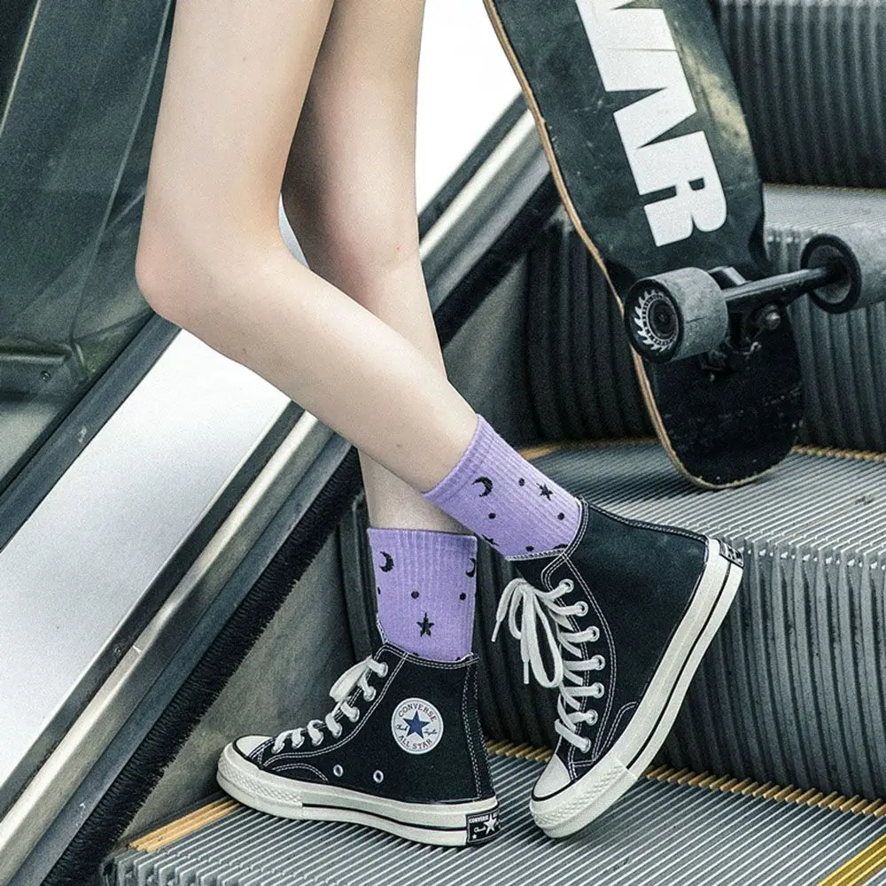 Модные женские носки луна звезда образец Harajuku хлопковые зима осень теплые
