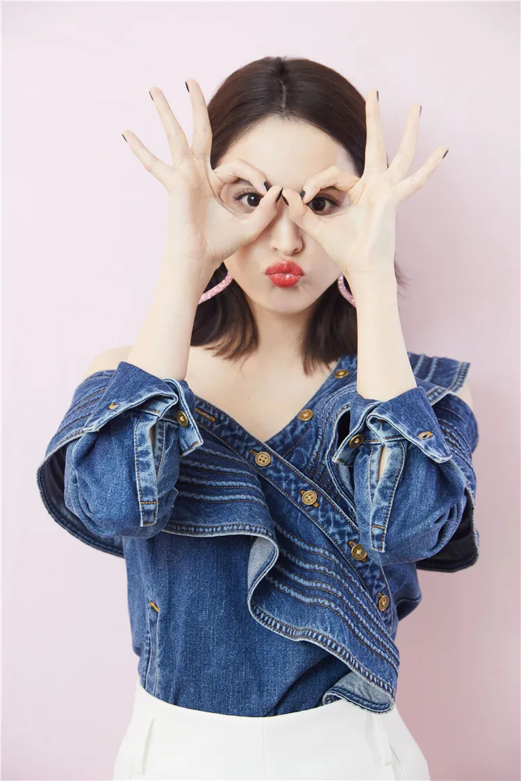 Self Portrait Blouse Women 2019 Autumn Ruffles Long Sleeve Womens tops and blouses Blue Denim Shirt Jreans streetwear |