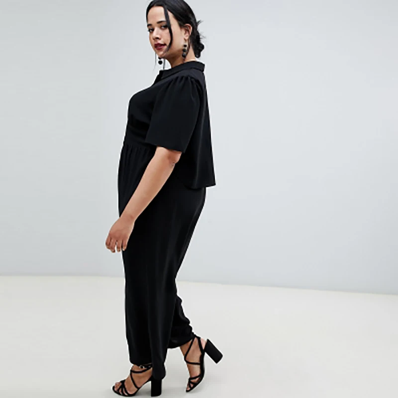Женский комбинезон размера плюс, 7XL, 6XL,, Осенний комбинезон, женский комбинезон s, офисный женский черный комбинезон, рубашка с воротником, Combinaison Femme