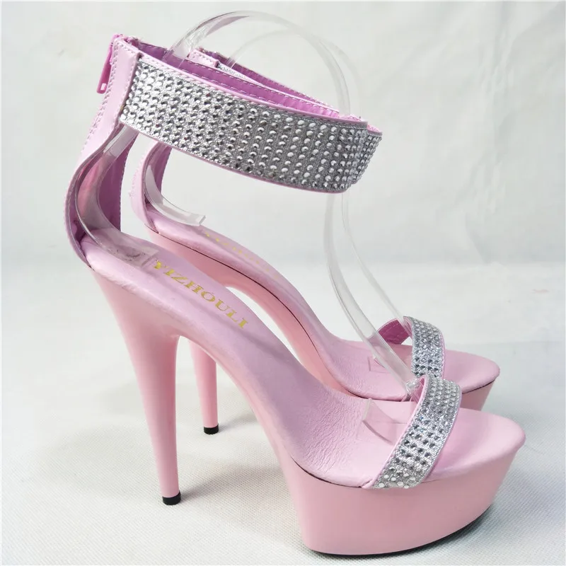 Женские туфли на высоком каблуке 15 см розовые 6 дюймов сексуальные сандалии для