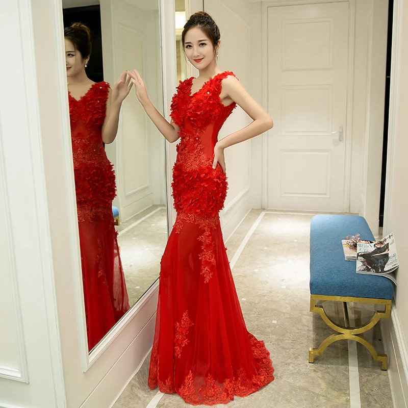 Slimming Sexy Tail dress with Flower decoration Wedding Adult Ritual Party Company Year Hollow Out Embroidery | Свадьбы и торжества