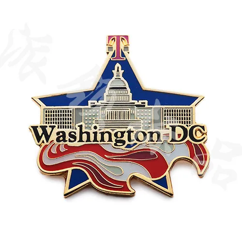 

hot selling famous building shaped badges,USA stye letters pin badges