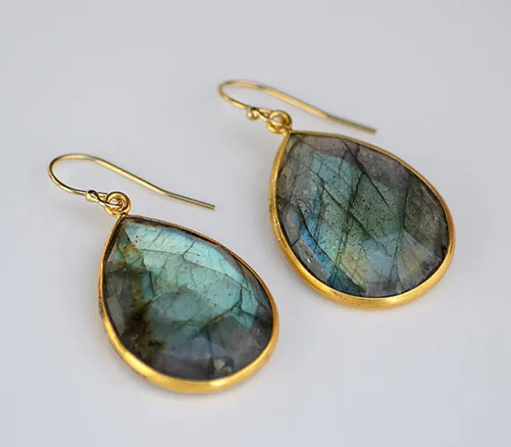 WT-E189 Wholesale big teardrop earrings for women fashion gift natural labradorite raw stone beautiful designs | Украшения и