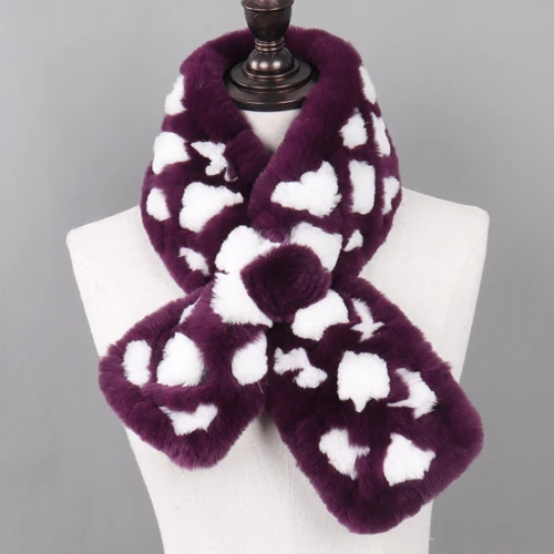PURPLE AND WHITE Новинка, Женский вязаный Настоящий мех кролика, шарфы, зима, натуральный мех кролика Рекс, Женский вязаный шарф, шаль - Цвет: PURPLE AND WHITE