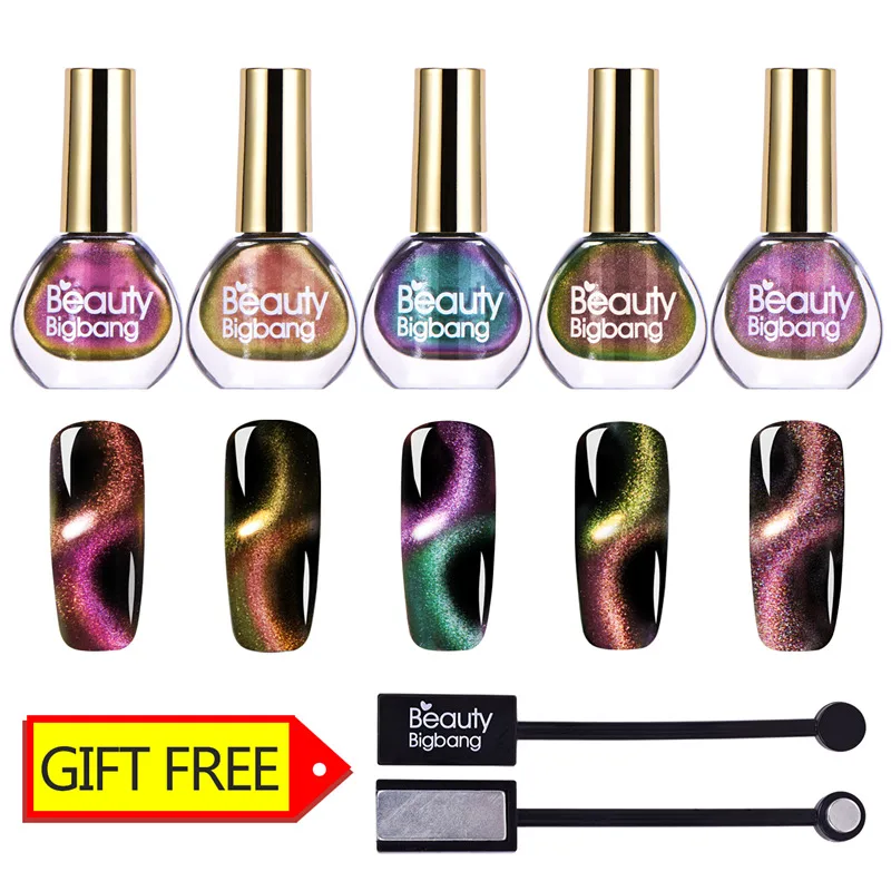 5 Bottles BeautyBigBang 5 бутылок 6 мл 3D лак для ногтей с эффектом «кошачий глаз» набор голографический Хамелеон для использования с магнитом Аврора серии блеск лак для ногтей набор - Цвет: 5 Bottles