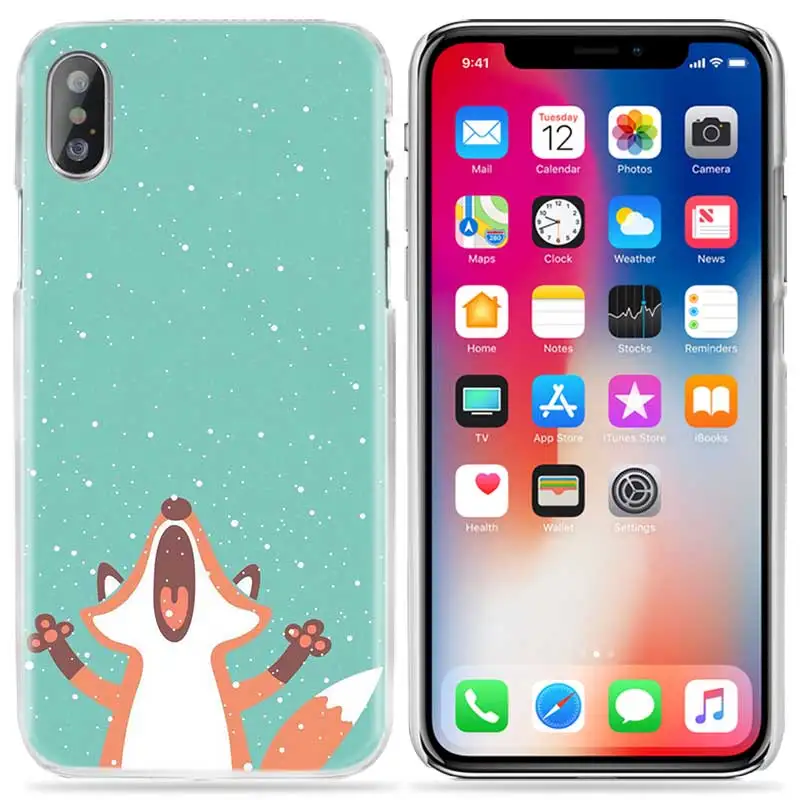 Милый чехол для iPhone XS Max, XR, X, 10, 7, S, 8, 6, 6S Plus, 5S, SE, 5, 4S, 4, 5C, Прозрачный жесткий пластиковый чехол для телефона с милым животным, лисой, чаем