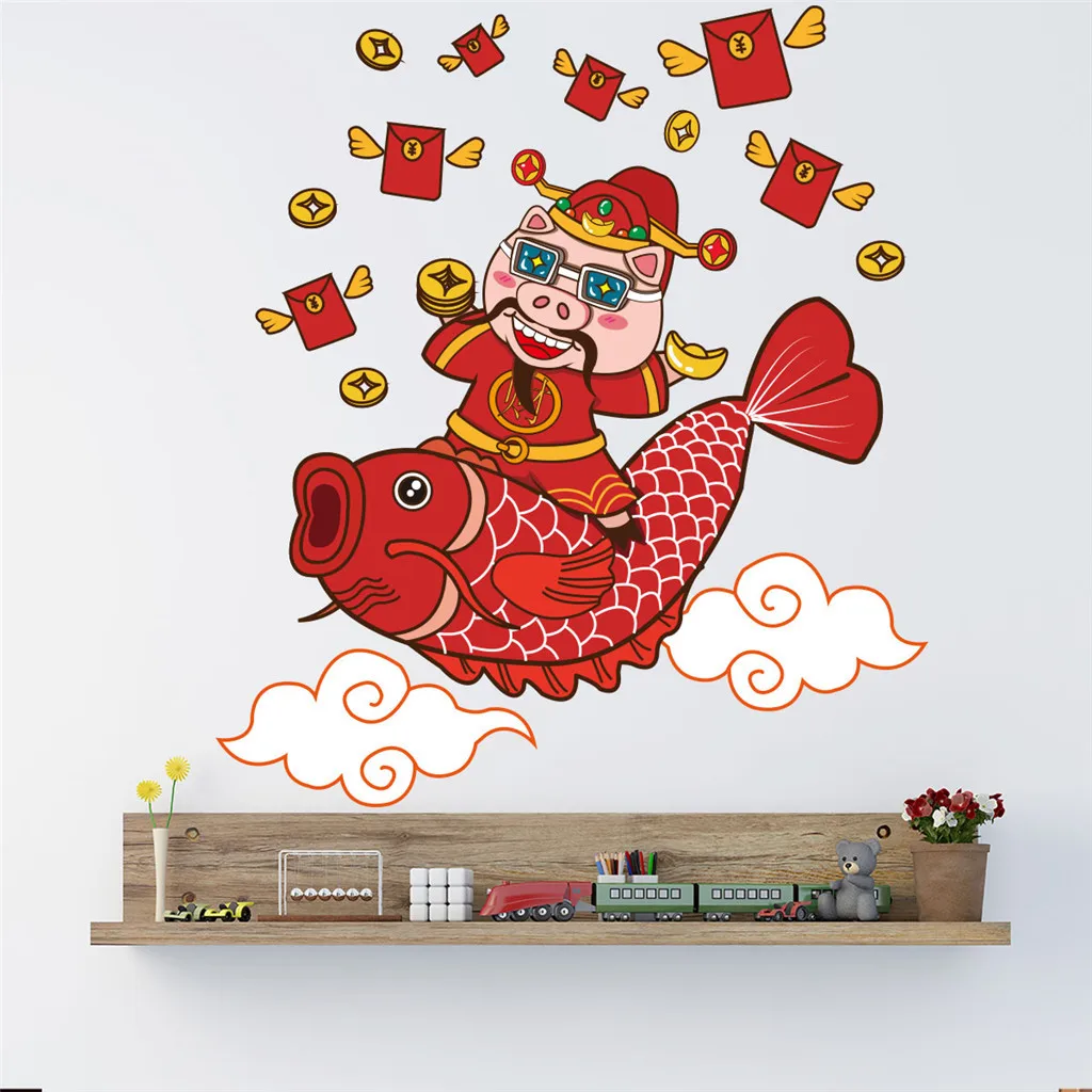 Cute Fish Year of the Pig Red Packet Mermaid Mobile Creative Wall Affixed With Decorative Window Decoration for Home 3.26 | Дом и сад