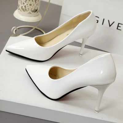 white 7cm Новинка; сезон весна-осень; женские тонкие туфли в Корейском стиле; модные женские туфли на высоком каблуке с острым носком и бантом - Цвет: white 7cm