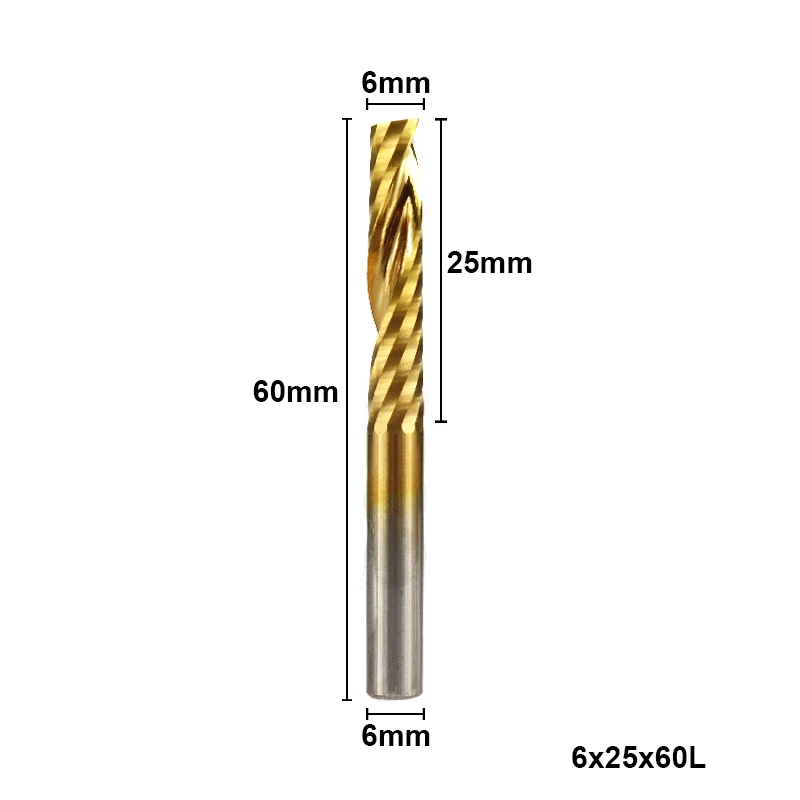 1pc 6x25x60mm XCAN 1 шт. 6 мм хвостовик Карбид спиральная Концевая фреза с титановым покрытием одна флейта фреза 1 Флейта ЧПУ гравировальная Концевая фреза - Длина режущей кромки: 1pc 6x25x60mm