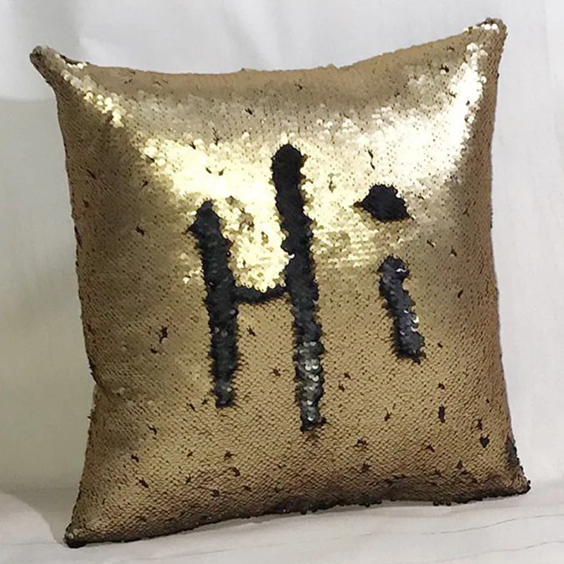 Русалка наволочка Двусторонняя Подушка Чехол coussin украшение cojines kussenhoes almofada decorativa DIY блестки наволочки - Цвет: Matte gold and black