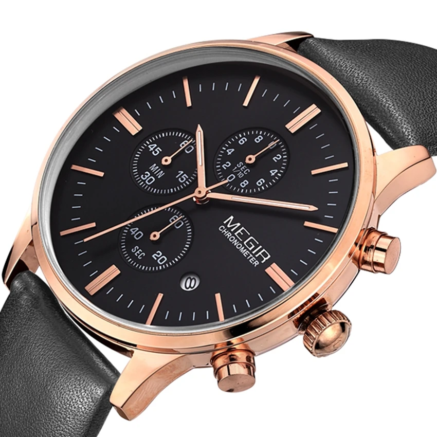 Megir relojes hombre роскошные Брендовые мужские наручные часы модные повседневные часы с кожаным ремешком Хронограф Спортивные часы золотые антикварные мужские часы