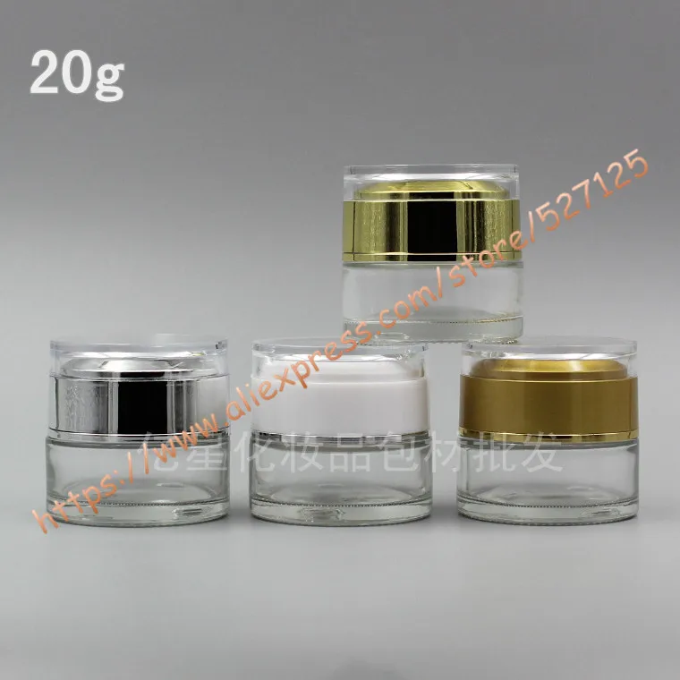 20 г блестящая прозрачная/прозрачная стеклянная банка для крема с акриловой