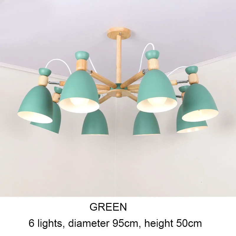 green 8 lights Современная Потолочная люстра, металлический абажур, вращающаяся домашняя люстра, освещение в помещении для гостиной, спальни, столовой, детской комнаты - Цвет абажура: green 8 lights