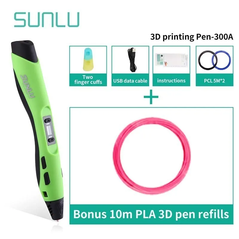 SL-300A-10.1-Green 3D Ручка для рисования для детей от 1 до 8 цифровых Exturded рангов на Seep управления SUNLU SL-300A 3D печать Подарочная коробка с ручками - Цвет: SL-300A-10.1-Green