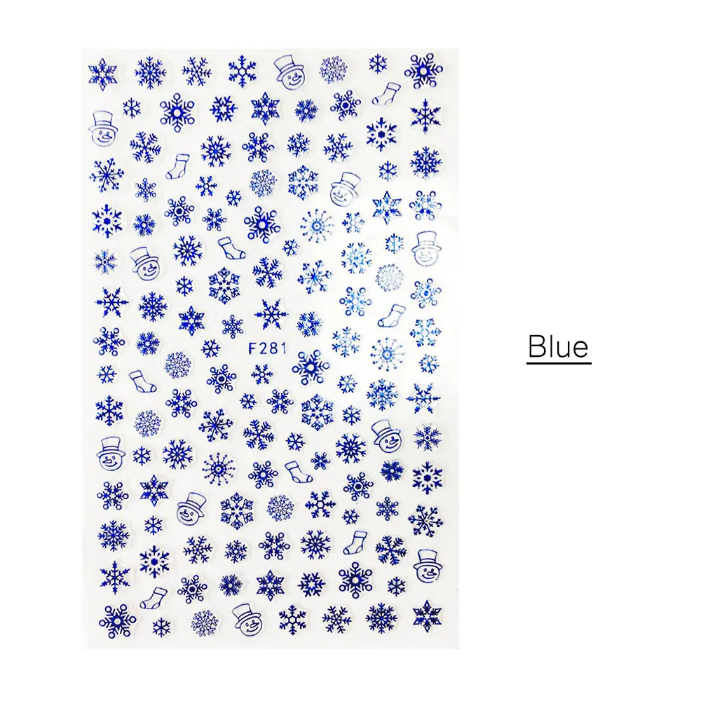 F281 Blue 1 шт 3D стикер для ногтей рисунок на рождественскую тематику смешанный олень/снежинка изображения Советы украшения для ногтей своими руками наклейка LAF281-284 - Цвет: F281 Blue