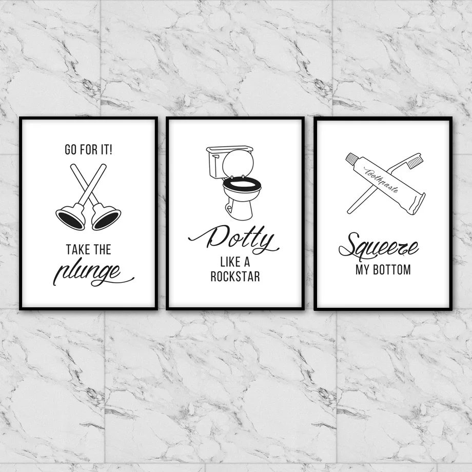 

Cartoon Toothpaste Toilet Suction Cup Posters And Prints Wall Art Canvas Painting Black White Wall Pictures For Bathroom Decor