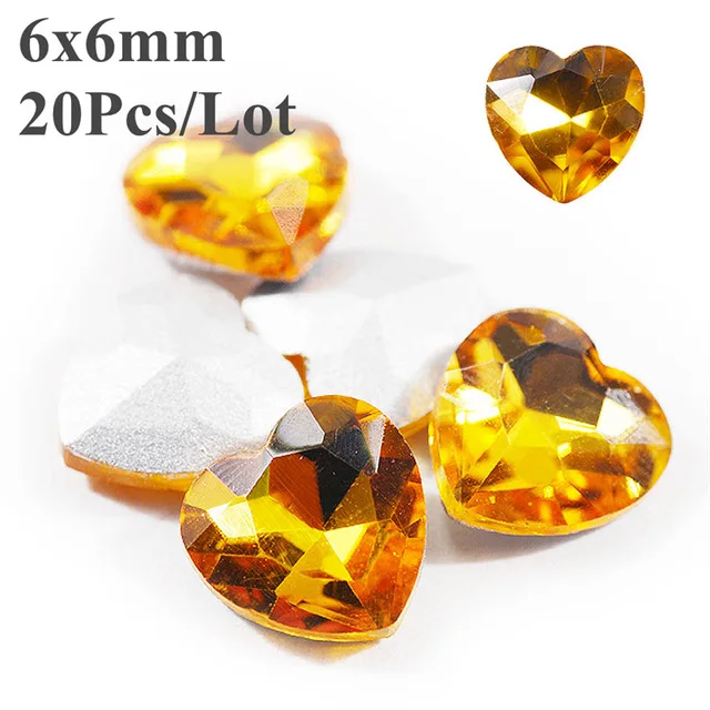 topaz 6 мм 20 шт сердце для ногтей стеклянные стразы 3D с плоской задней частью камни на День святого Валентина красочные хрустальные маникюрные художественное оформление ногтей драгоценные камни - Цвет: topaz